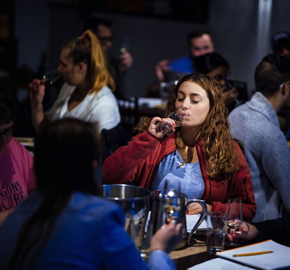 Students in wine and spirits class at the Academic Bistro. Photos by Branden Eastwood.